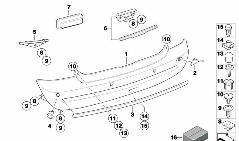 Soporte de parachoques derecho OEM 51127052176 para MINI R50, R53, Cabrio R52. Original MINI.