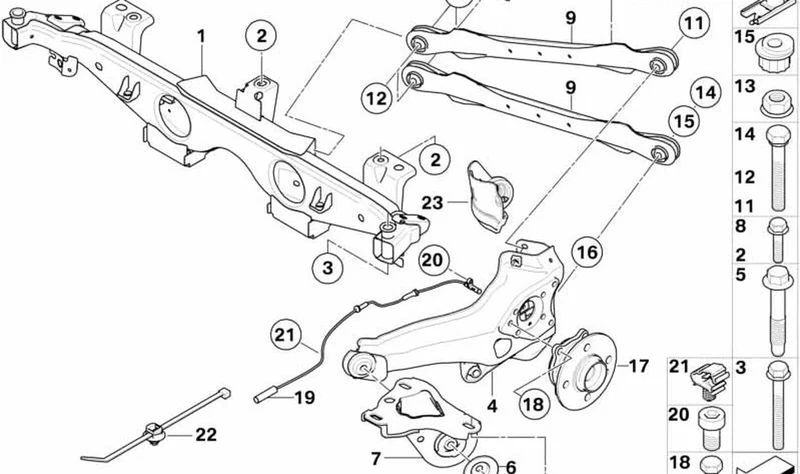 Silentblock trasero izquierdo OEM 33326758385 para MINI R50, R52, R53. Original MINI.