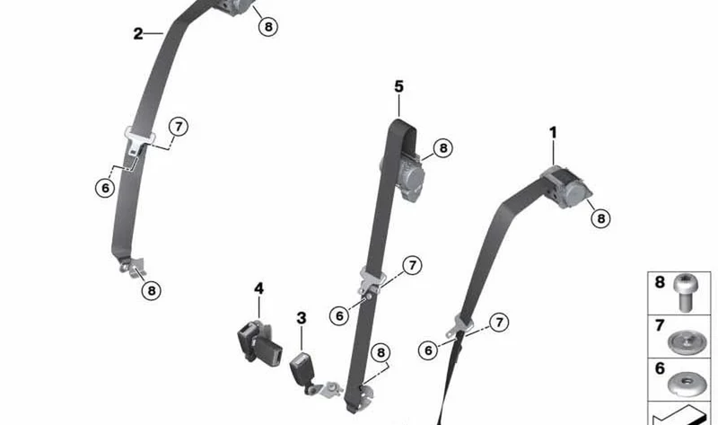 Cinturón de seguridad trasero derecho OEM 72117318210 para MINI F55, F55 LCI, F56... y más. Original MINI.