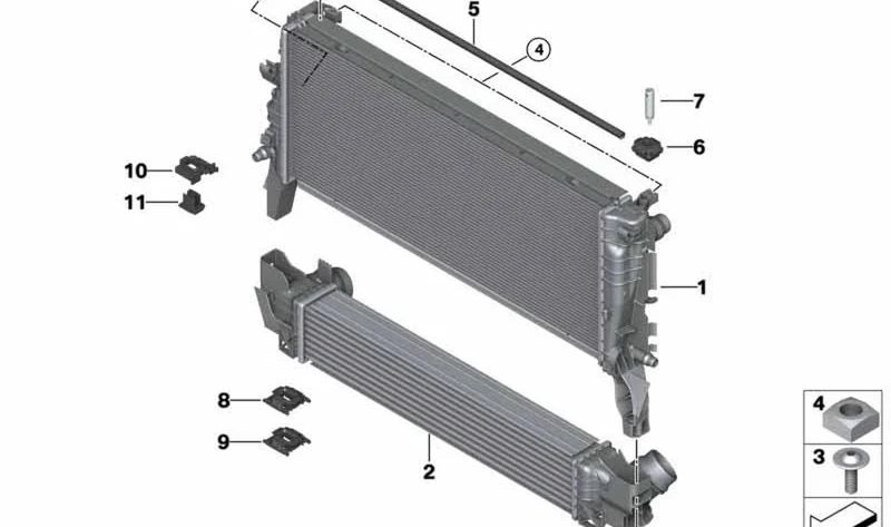Radiador OEM 17118645772 para MINI F56, F56 LCI, BMW Serie 2 F44, F45. Original BMW y MINI.