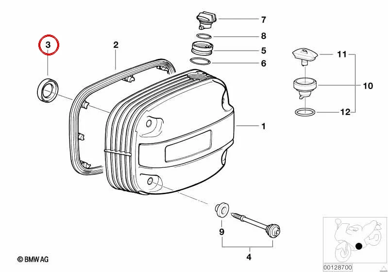 Junta interior OEM 11121341707 para motos BMW R 1100 GS, R 1100 R, R 1100 RT, R 850 GS, R 850 R... y más. Original BMW Motorrad.
