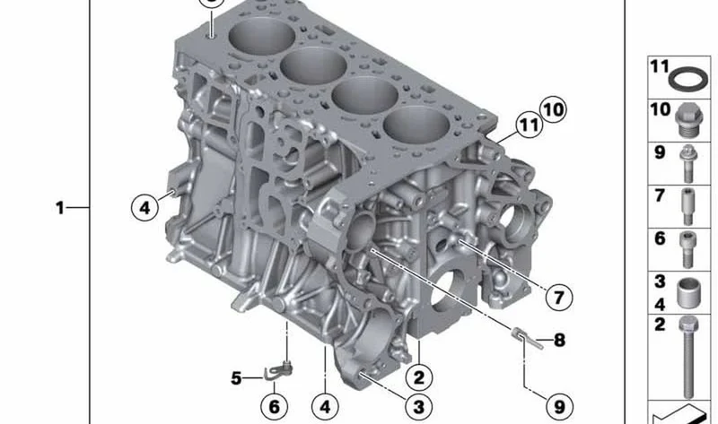 Bloque de cilindros con pistones OEM 11112182530 para MINI R56 LCI, Clubman R55 LCI, Cabrio R57 LCI, Countryman R60, Paceman R61. Original MINI.