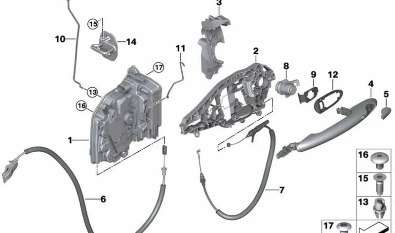 Cable Bowden para empuñadura exterior de puerta OEM 51217331285 para MINI F56, F56 BEV, F66, Clubman F54, Cabrio F57... y más. Original MINI.