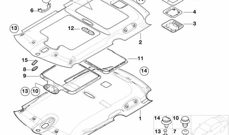 Clip para techo interior OEM 51447111066 para MINI R50, R53. Original MINI.