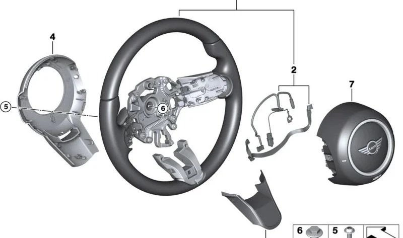 Cubierta de volante trasero OEM 32305A0C811 para MINI F56 LCI, F55 LCI, Clubman F54 LCI, Cabrio F57 BEV, Countryman F60 LCI... y más. Original MINI.