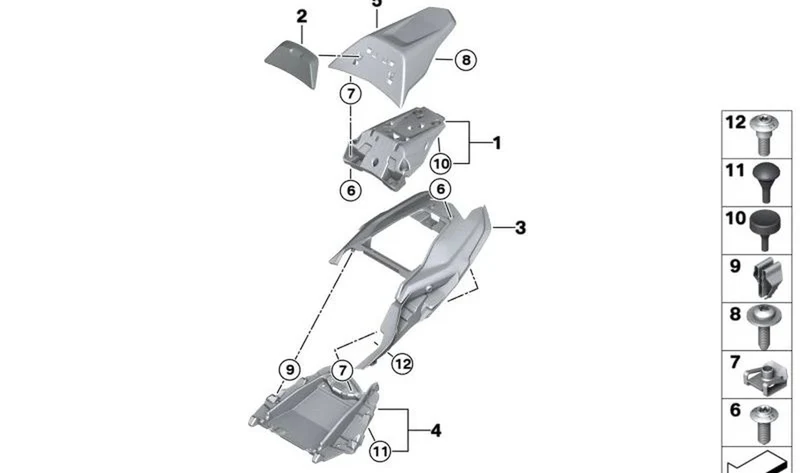 Revestimiento trasero cubierta saliente OEM 46548382573 para motos BMW R 1250 R (K53), R 1250 RS (K54). Original BMW Motorrad.