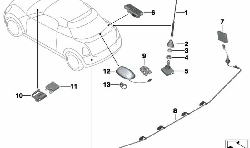 Amplificador de antena Diversity OEM 65203453954 para MINI Cabrio R57, Coupé R58, Roadster R59... y más. Original MINI.