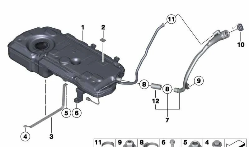 Tubo de llenado de combustible trasero OEM 16119800690 para MINI Countryman R60, Paceman R61. Original MINI.
