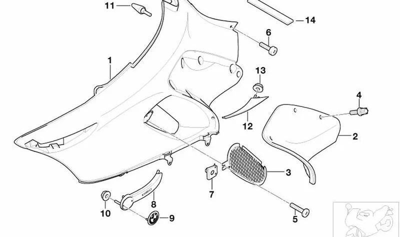 Listón de adorno inferior derecho OEM 46637699572 para BMW Motorrad K1200 LT. Original BMW Motorrad.