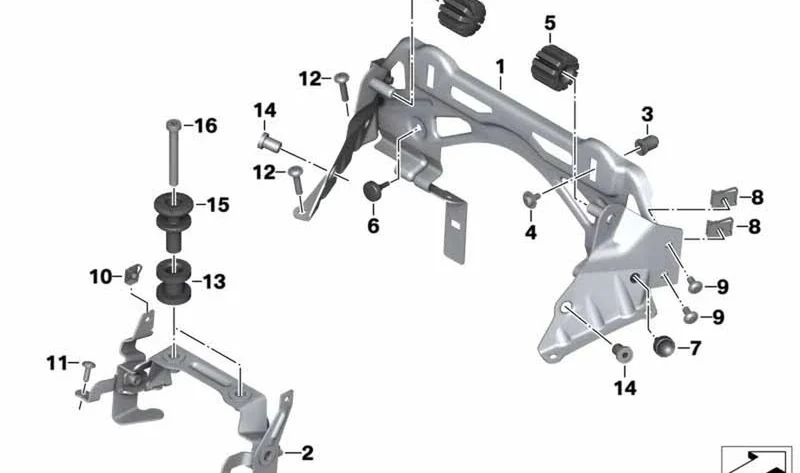Soporte del depósito delantero OEM 16117719043 para motos BMW K1300R, K1200R, K1200R Sport. Original BMW Motorrad.