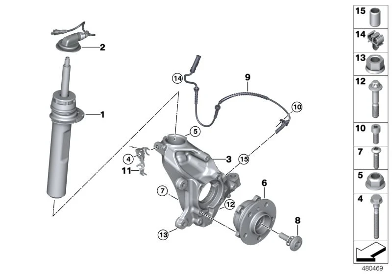 Muelle-amortiguador delantero derecho OEM 37106884546 para MINI Countryman F60, F60 LCI. Original MINI.