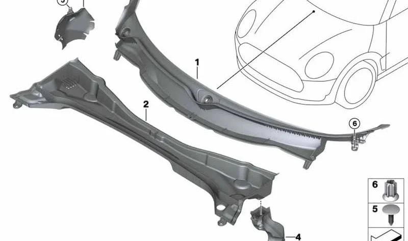Cubierta derivabrisas delantera OEM 51717380739 para MINI Countryman F60, F60 LCI. Original MINI.