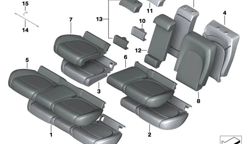 Pieza gomaespuma respaldo central OEM 52207387788 para MINI Countryman F60, F60 LCI. Original MINI.