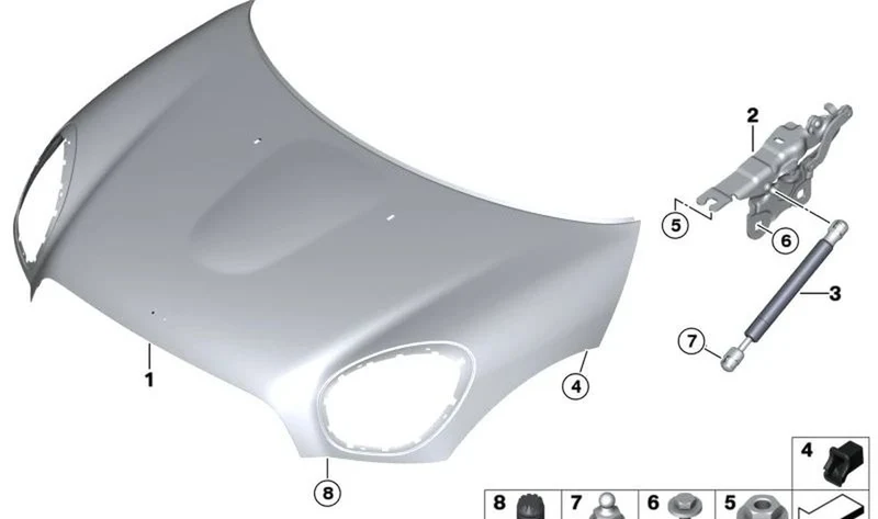 Muelle de presión del gas OEM 51239802054 para capó frontal MINI Countryman R60, Paceman R61. Original MINI.