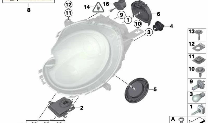 Elemento de fijación faro OEM 63122752224 para MINI R55, R56, R57, R58, R59, R60, R61... y más. Original MINI.