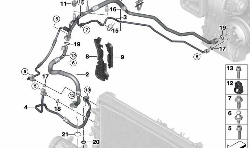 Tubería de presión aire acondicionado OEM 64536805436 para MINI F56, F56 LCI, F54, F57, F60 y BMW X1 F48, X2 F39, F40... y más. Original BMW y MINI.
