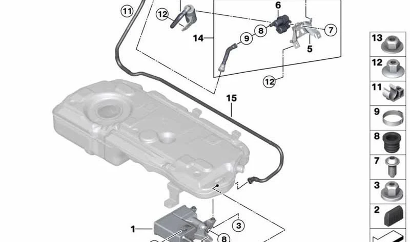 Bomba de diagnosis de fugas con soporte OEM 16119811657 para MINI Countryman R60, Paceman R61. Original MINI.