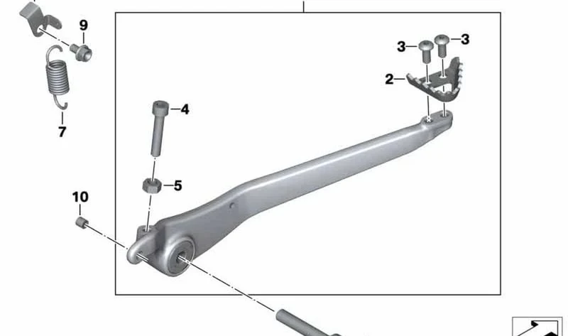 Pedal de freno trasero OEM 35217711348 para motos BMW G450X (K16). Original BMW Motorrad.