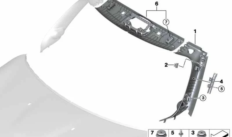 Moldura montante A HiFi derecha Anthrazit OEM 51437393012 para MINI F57, F57 LCI, F57 BEV. Original MINI.