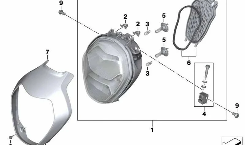 Faro delantero OEM 63128549260 para motos BMW R1200R, R1250R. Original BMW Motorrad.