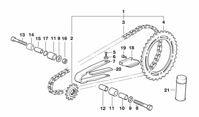 Cadena de transmisión OEM 27722345586 para motos BMW F650, F650 ST (E169). Original BMW Motorrad.