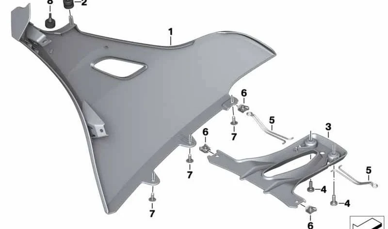Embellecedor del radiador izquierdo OEM 46638562493 para motos BMW K1600 GT, K1600 GTL, K1600 Bagger. Original BMW Motorrad.