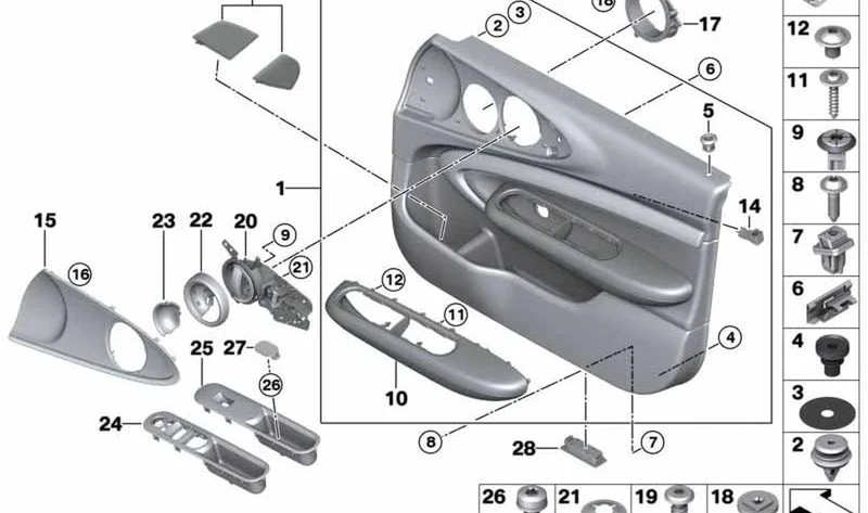 Revestimiento de puerta delantero izquierdo OEM 51415A272E1 para MINI Clubman F54 LCI, Cooper, Cooper D, Cooper S. Original MINI.