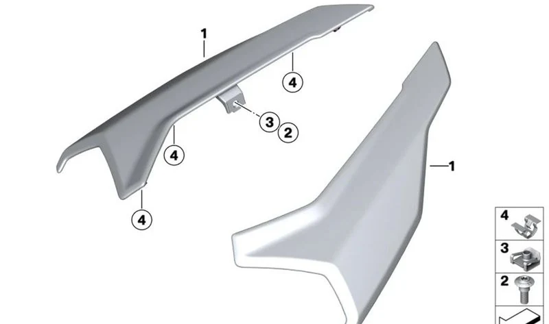 Pieza lateral trasera izquierda OEM 46639443393 para motos BMW S 1000 R (K63), M 1000 R (K66)... y más. Original BMW Motorrad.