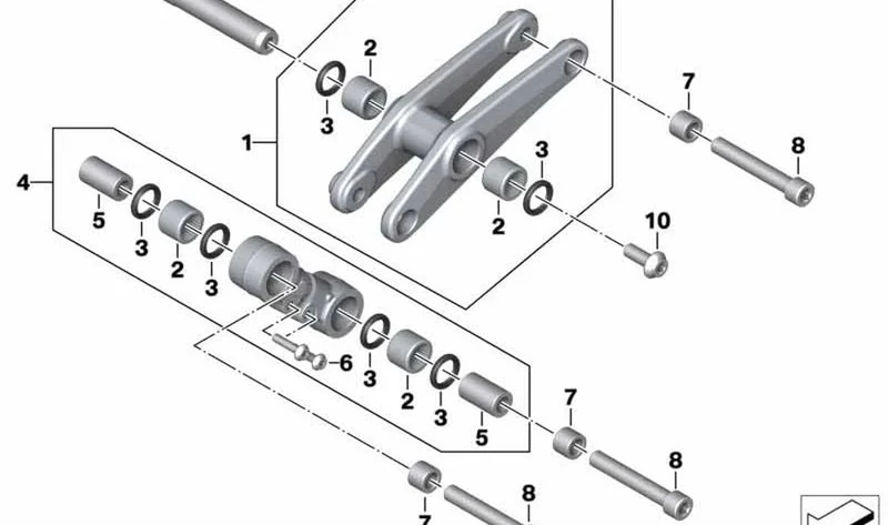 Tirante articulado trasero OEM 33547108245 para motos BMW S 1000 RR, S 1000 RR (0K21, 0P21) serie K67. Original BMW Motorrad.