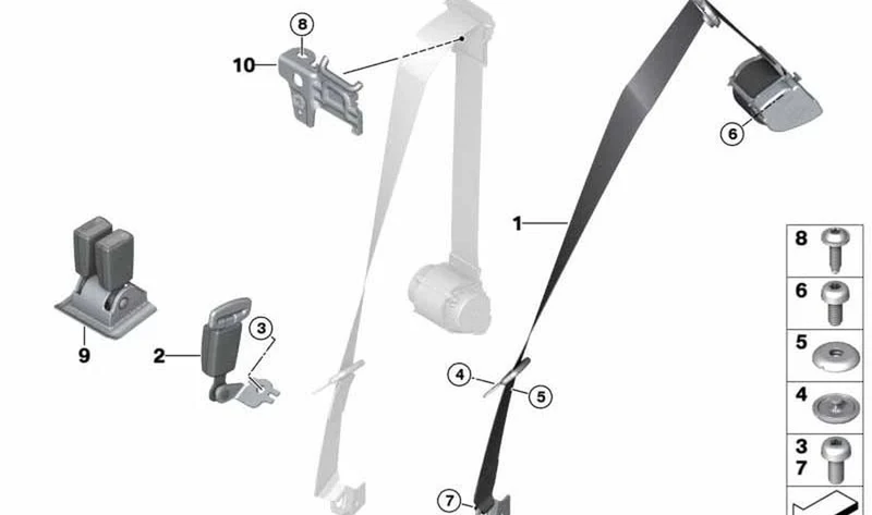Cinturón de seguridad trasero derecho OEM 72117365724 para MINI Cabrio F57 (11/2014 - 02/2021). Original MINI.
