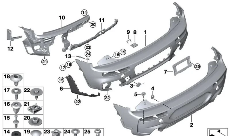 Soporte posterior derecho exterior del PDC OEM 51129881394 para MINI Clubman F54 LCI (05/2018 - 02/2024). Original MINI.