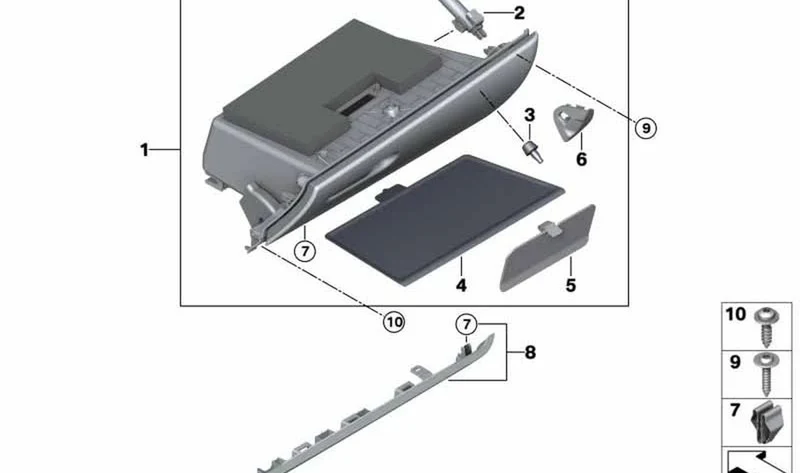 Cubierta de guantera inferior izquierda OEM 51459332773 para MINI Countryman F60 (11/2015 - 07/2020), F60 LCI (05/2019 - 02/2024). Original MINI.