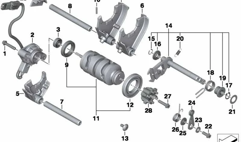 Horquilla de mando 5ª y 6ª marcha OEM 23007690381 para motos BMW F 700 GS, F 800 GS, F 800 GT, F 800 S, F 800 ST, F 650 GS... y más. Original BMW Motorrad.