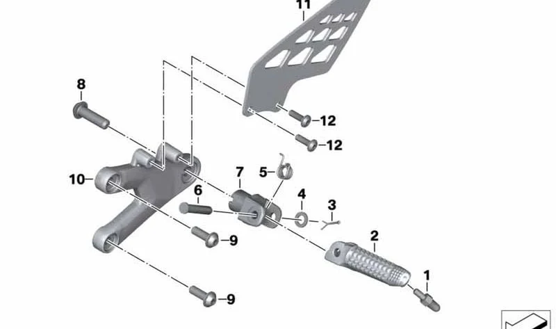 Perno reposapiés delantero OEM 46717715502 para motos BMW HP4 (K42), S 1000 RR (K46). Original BMW Motorrad.