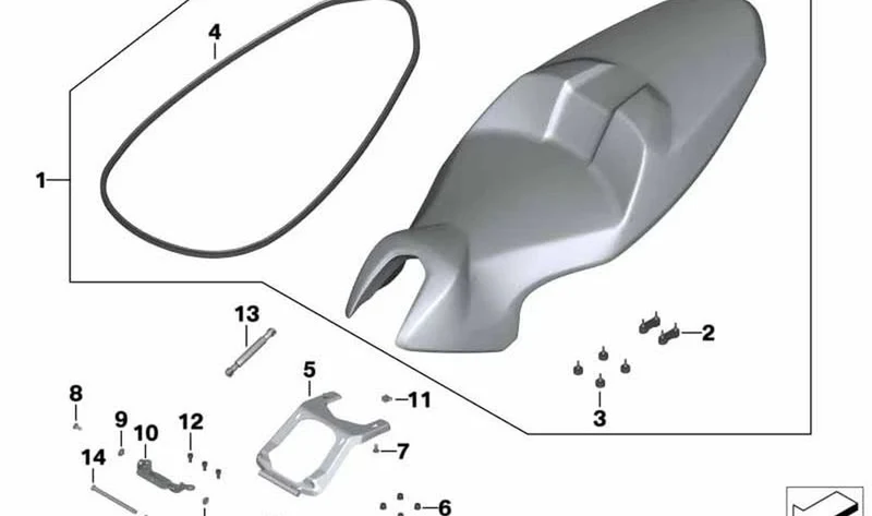 Alojamiento de asiento OEM 52537725098 para motos BMW C 600 Sport, C 650 GT. Original BMW Motorrad.