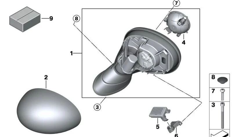 Espejo exterior derecho sin vidrio calefactable OEM 51167401100 para MINI F56, F55, Cabrio F57. Original MINI.