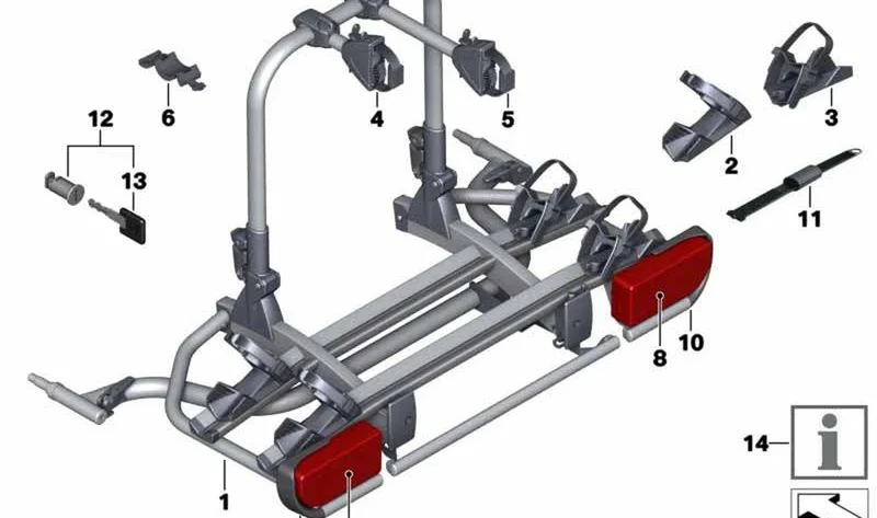 Soporte trasero para bicicleta OEM 82710421335 para BMW E81, E87, F20, F30, X1, X3, X5 y MINI R56, F56, Countryman... y más. Original BMW y MINI.