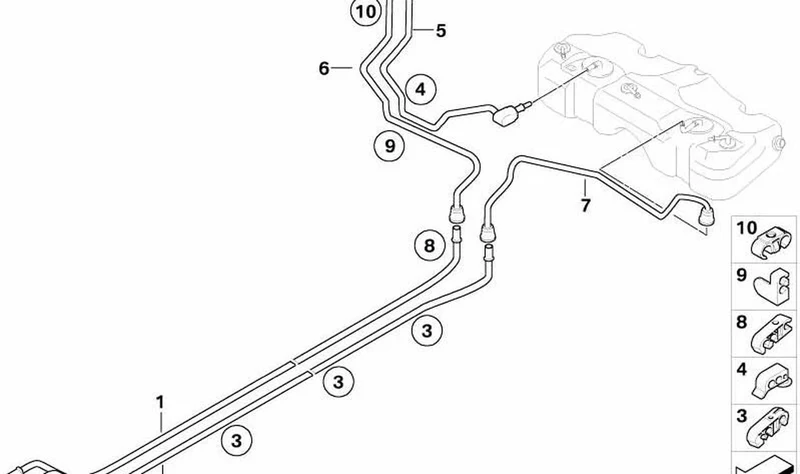 Tubería de alimentación de combustible trasera OEM 16126763629 para MINI R50 One D. Original MINI.