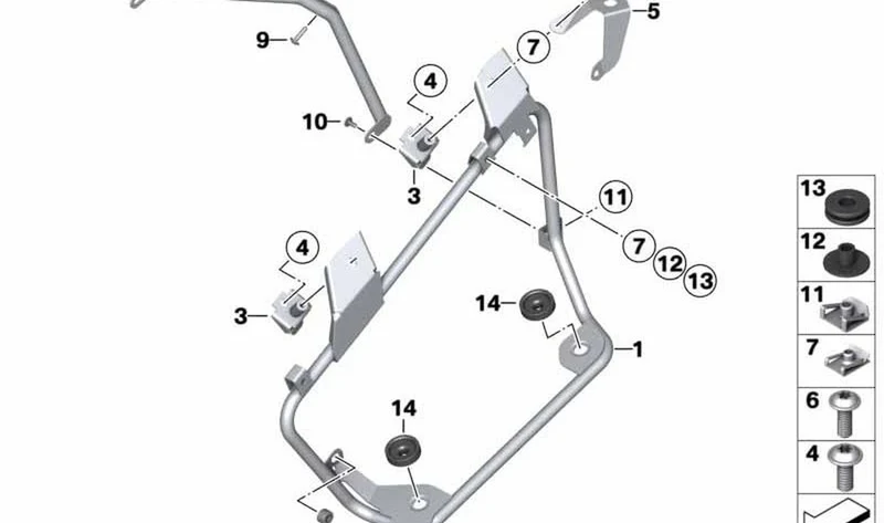 Soporte central OEM 46547693196 para motos BMW R1200RT, R900RT. Original BMW Motorrad.