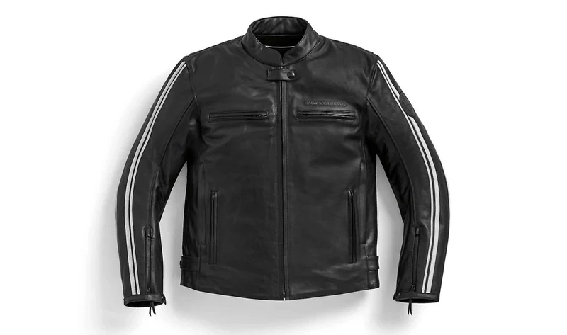 Chaqueta de cuero TwinStripes negra/blanca talla M OEM 76121541033 para BMW Motorrad. Original BMW Motorrad.