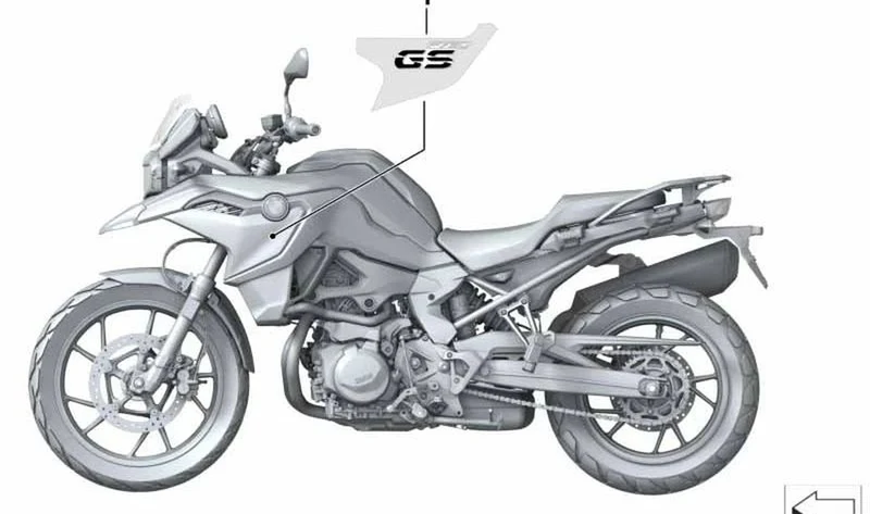 Inscripción izquierda OEM 51148389411 para motos BMW F 750 GS, F 800 GS. Original BMW Motorrad.