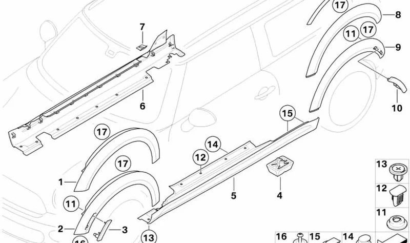 Cubierta del arco de cierre inferior OEM 51222755506 para MINI Clubman R55, R55 LCI. Original MINI.