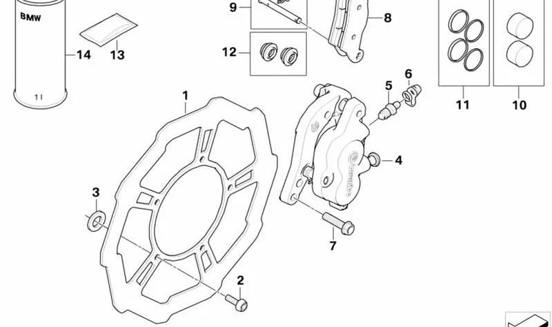 Mordaza de freno delantera OEM 34117717458 para BMW Motorrad G450X. Original BMW Motorrad.