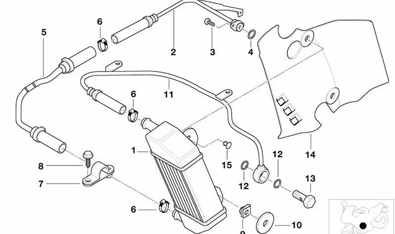 Refrigerador de aceite izquierdo OEM 17227654041 para BMW Motorrad R850R, R1150R, Rockster. Original BMW Motorrad.