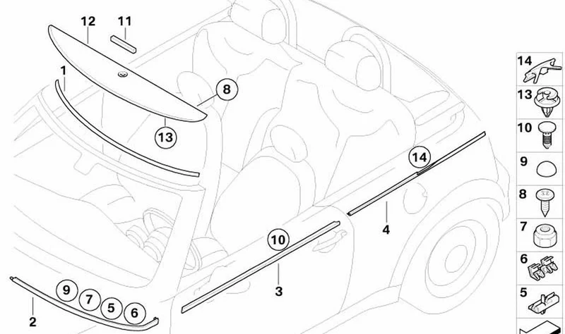 Pieza distanciadora OEM 51317033038 para MINI Cabrio R52 (11/2002 - 07/2008). Original MINI.