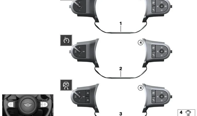 Interruptor volante multifunción deportivo OEM 61315A3B136 para MINI F56 LCI, F55 LCI, F54 LCI, F60 LCI... y más. Original MINI.