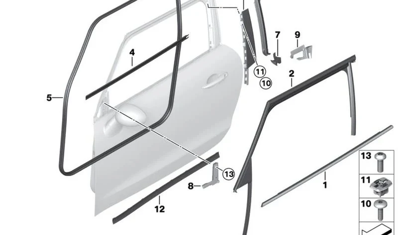 Paramento columna B puerta delantera izquierda OEM 51339808771 para MINI Paceman R61, Cooper D, Cooper ALL4... y más. Original MINI.
