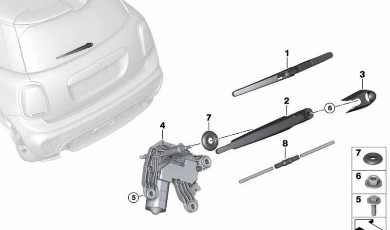 Caperuza limpiaparabrisas trasera OEM 61617347624 para MINI F56, F55, F66, F65... y más. Original MINI.