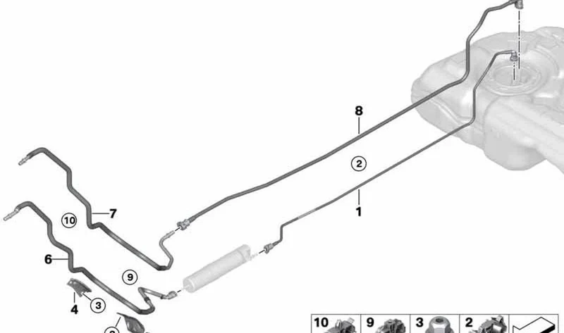 Tubería de retorno de combustible OEM 16127470990 para MINI F56, F55, Clubman F54, Countryman F60... y más. Original MINI.
