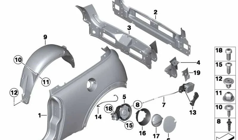 Chapa de cierre para marco lateral trasero izquierdo OEM 41007141813 para MINI R50, R53, R56, R56 LCI. Original MINI.